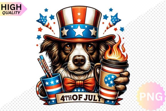 4th of July Dog and Coffee Clipart