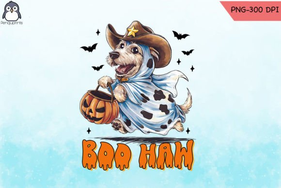 Boo Haw Cowboy Ghost Dog Halloween PNG