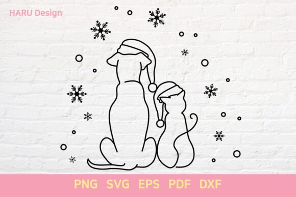 Christmas Dog and Cat Outline