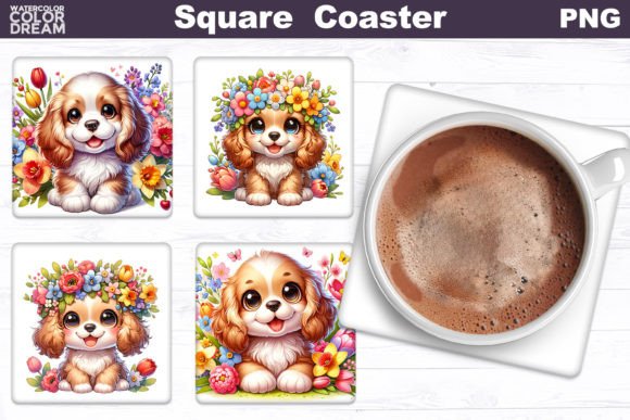 Cocker Spaniel Square Coaster Dog Flow