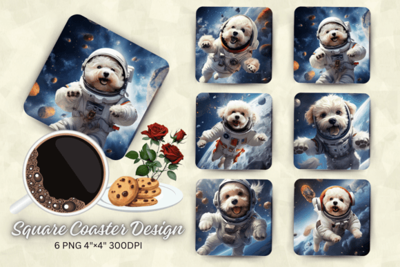Cute Astronaut Poodle Dog Square Coaster