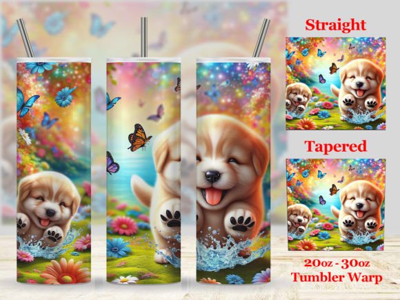 Cute Dog Flowers Tumbler Wrap
