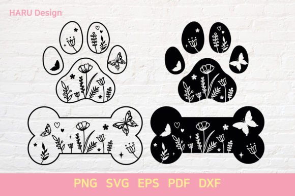 Floral Dog Paw and Bone