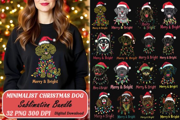 Minimalist Christmas Dog Sublimation PNG