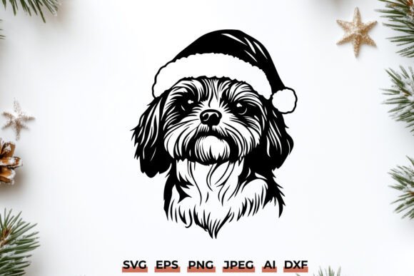 Shih Tzu Christmas Dog with Santa Hat