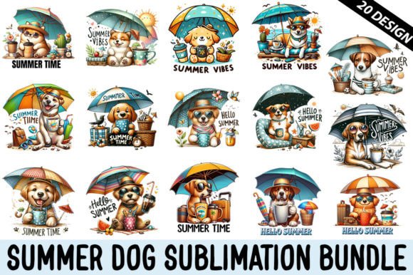 Summer Dog Clipart Sublimation Bundle